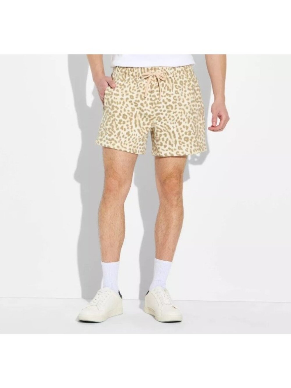 Original Use Men's XL Tan Leopard Print Fleece Drawstring Shorts Casual Lounge